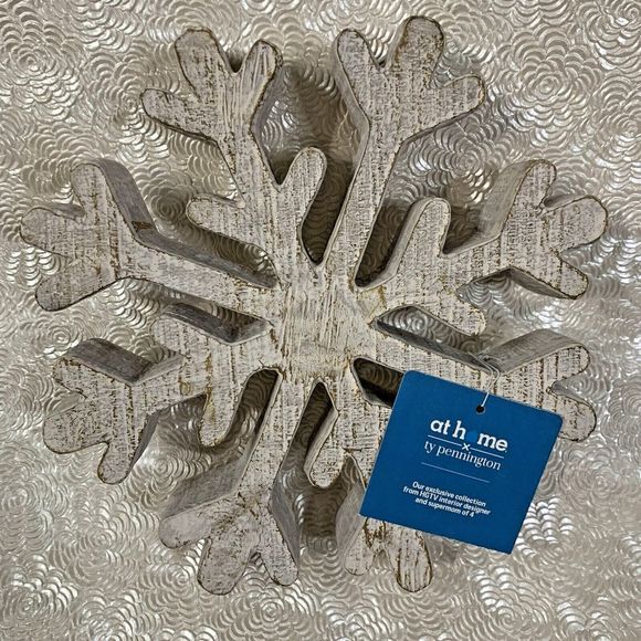 Snowflake Christmas Table Mantle Shelf Free Standing Rustic White Sign Decor 1pc - Picture 6 of 7